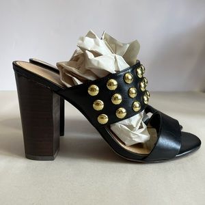 Coach Women’s Olivia Gold Studs Black Leather Heel Sandals